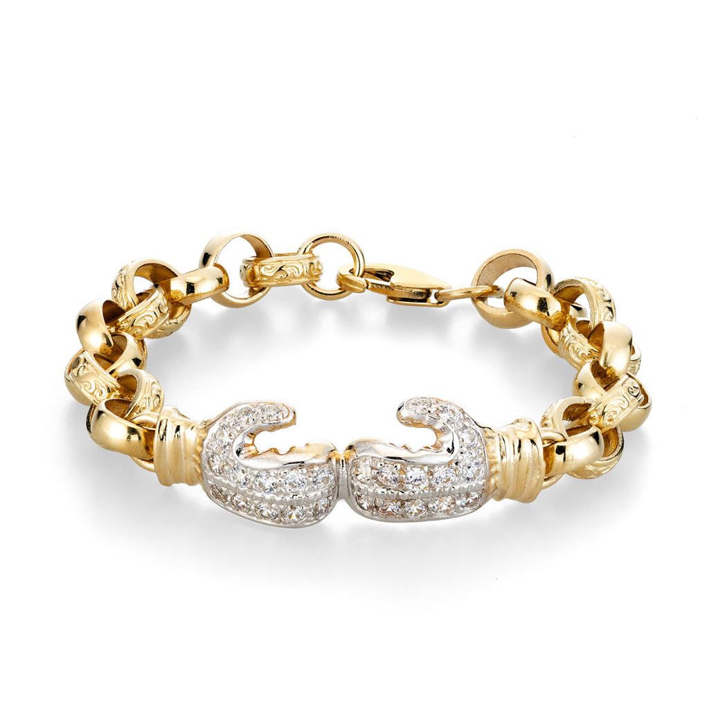Jewellery Childrens Gold Belcher Bracelet CZ Boxing Glove Belcher