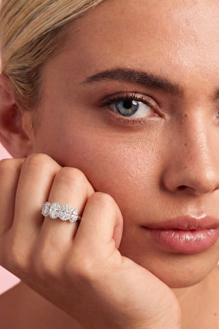 5 Stones Oval Halo Ring