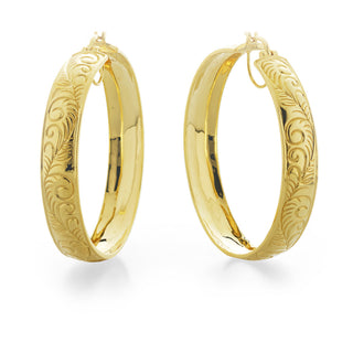 Yellow Gold Ocean Carved Hoops