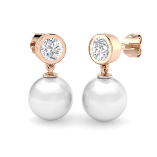 Diamond Drop Pearl Earrings