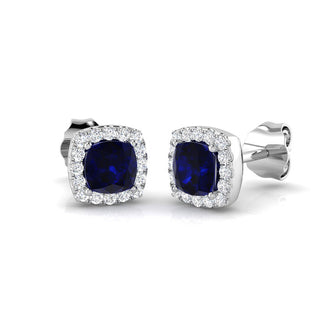 Cushion Blue Sapphire Diamond Earrings