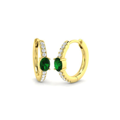 Emerald Oval Diamond Hoop Earrings