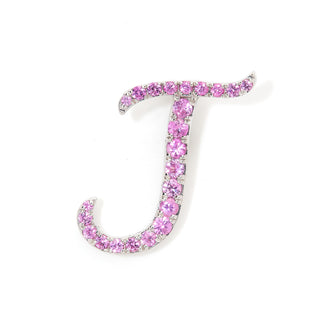 White Gold and Pink Sapphire Italic Initial