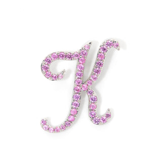 White Gold and Pink Sapphire Italic Initial