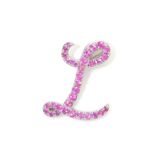 White Gold and Pink Sapphire Italic Initial