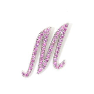 White Gold and Pink Sapphire Italic Initial