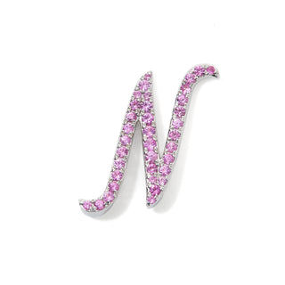 White Gold and Pink Sapphire Italic Initial