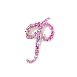 White Gold and Pink Sapphire Italic Initial