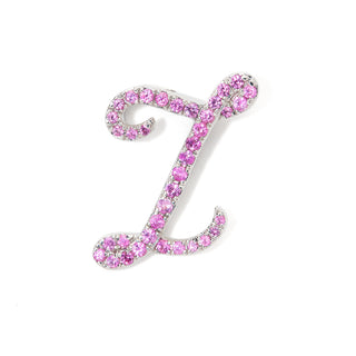 White Gold and Pink Sapphire Italic Initial