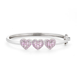 Heart Pink Sapphire Baguette Bangle - Baby