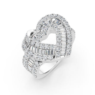 Baguette Open Heart Ring