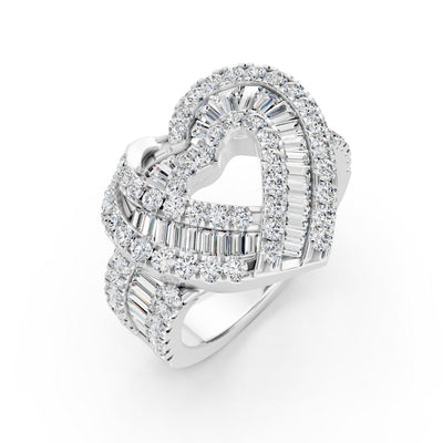 Open Heart Baguette Ring