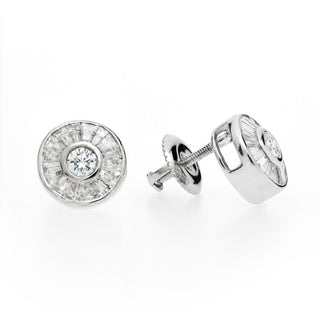 Round Baguette Halo Studs