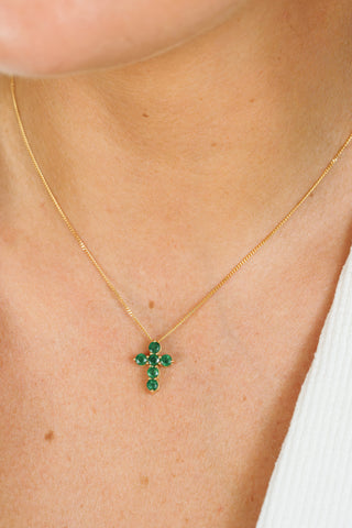Emerald Mini Cross Pendant