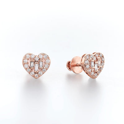 Heart Baguette Studs